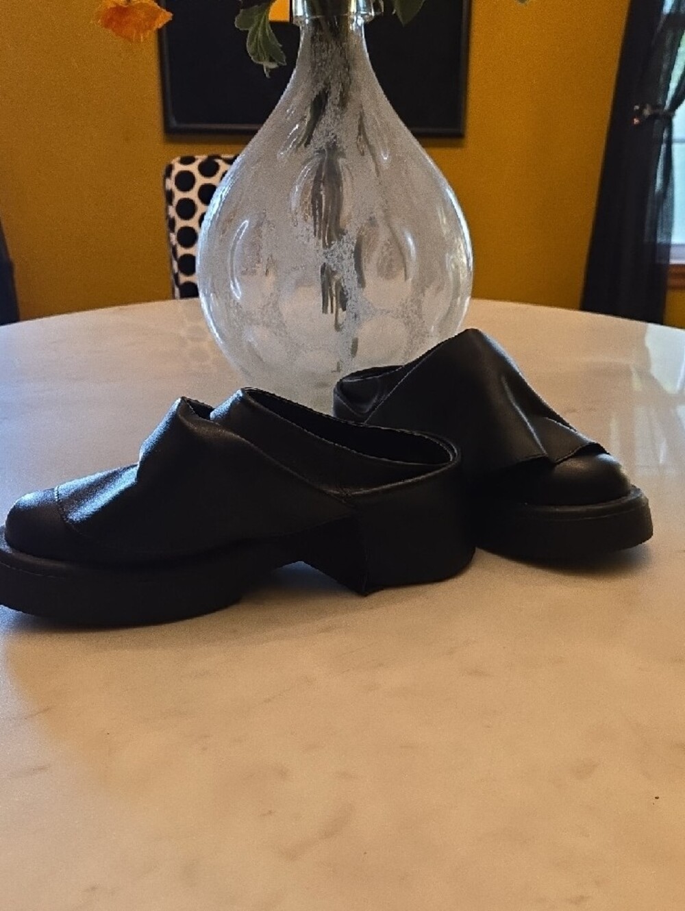Black Leather Slide Mules - Women's Casual Slip-On - Picture 2 of 5